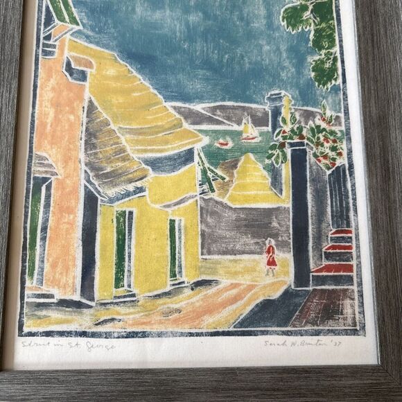 FRAMED PRINT “Sarah W Brinton ‘37” Street in St. George Caribbean Sea - Picture 4 of 6